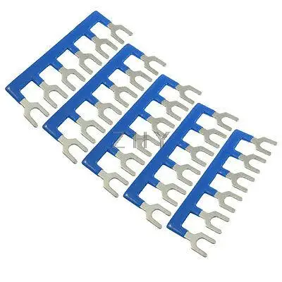 

400V 10A 6 Postions Fork Type Pre Insulated Terminal Stripe Blue 5 Pieces