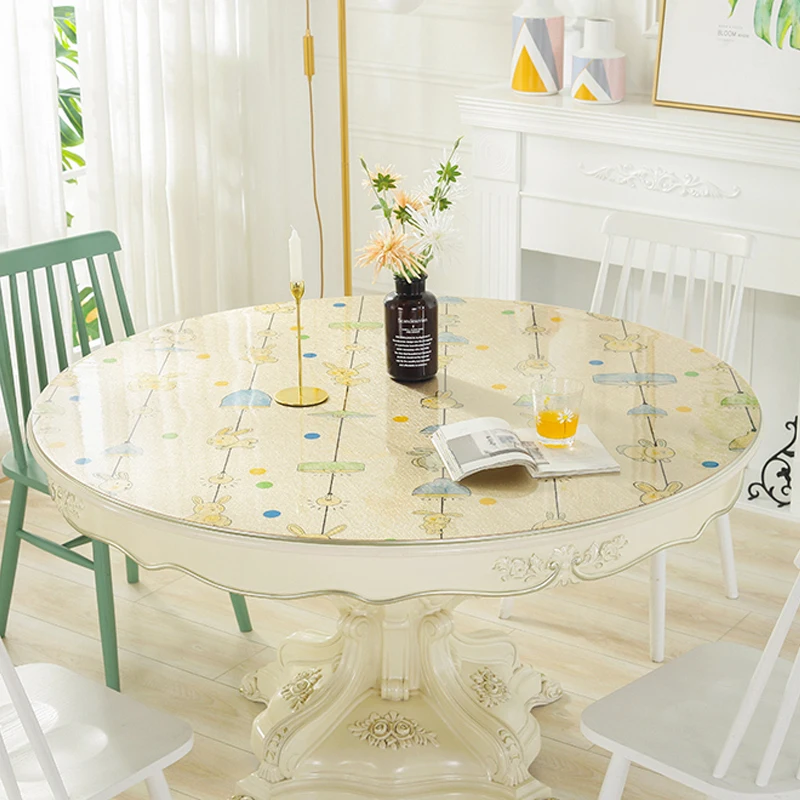 HAZY PVC Tablecloth Waterproof Round Table Cover Dining Table Mat Protect the Desktop Soft Cloth Co