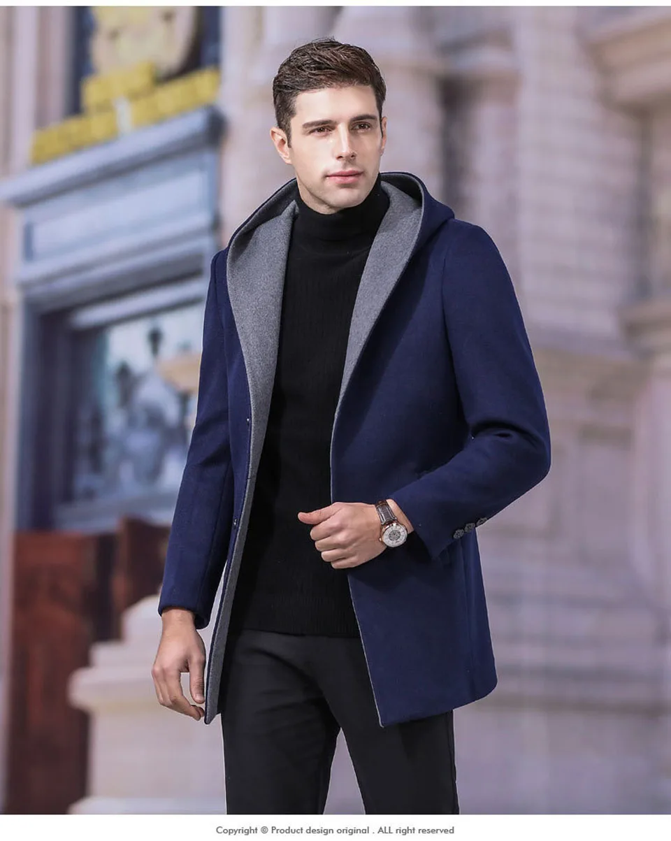 Holyrising, мужские шерстяные пальто, с отложным воротником, с капюшоном, Мужское пальто, тонкое, Chaqueta Larga, теплое пальто, Casacos, на молнии, мужская одежда 19011-5