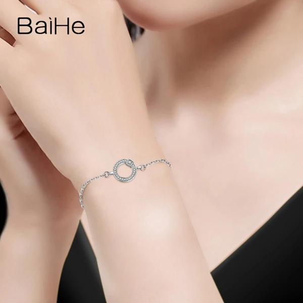 BAIHE Solid 18K розовое золото SI/H Круглый всего 0.19ct натуральные бриллианты Женская цепочка помолвка модные ювелирные изделия Подарочный браслет