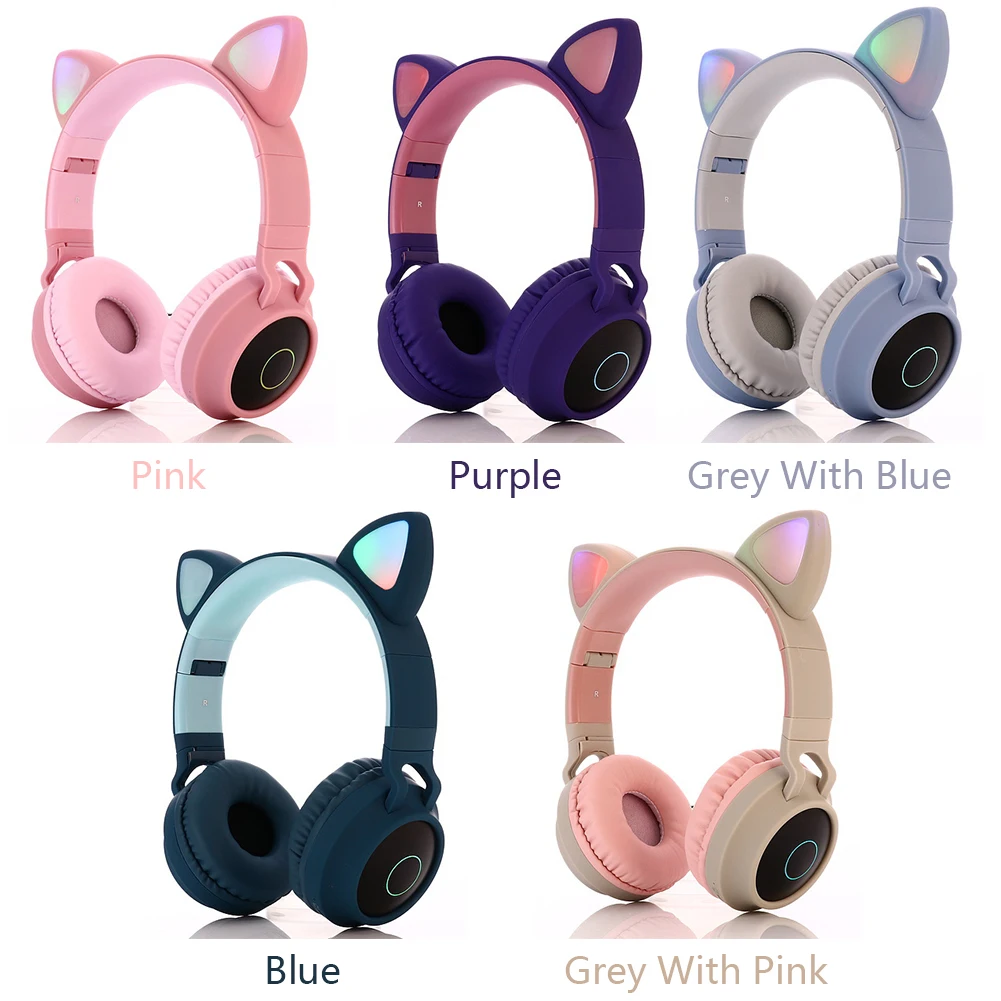 Kids LED Glowing Smartphone Bluetooth 5 0 7 Colors Changing Girl Music Cute Cat Ear USB Rechargeable PC Wireless Headphone