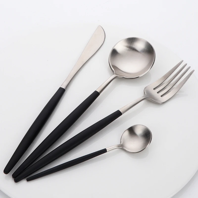 Black Silver Роскошная Посуда Набор 18/10 прибор из нержавеющей стали набор матовые золотые столовые ножи Вилка Набор Западный набор еды - Цвет: Black Silver