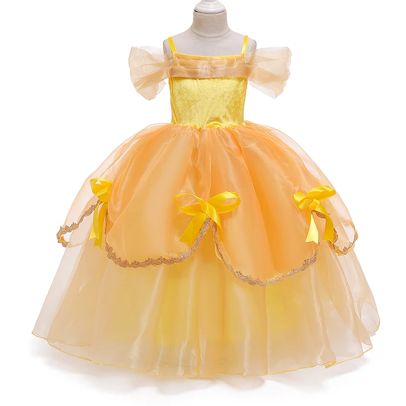 Сказочное рождественское платье для девочек; карнавальный костюм принцессы Белль; Детские платья для девочек; платье Спящей красавицы; платье для Хэллоуина - Цвет: Yellow 1