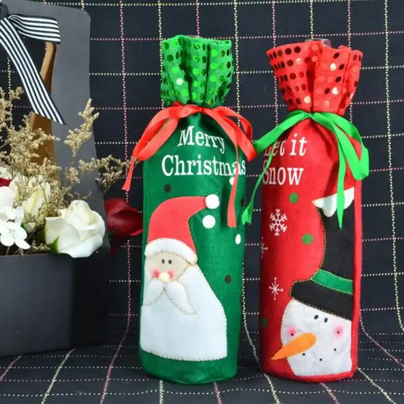 Красный/зеленый Санта Клаус Снеговик красное вино бутылка набор Рождественский