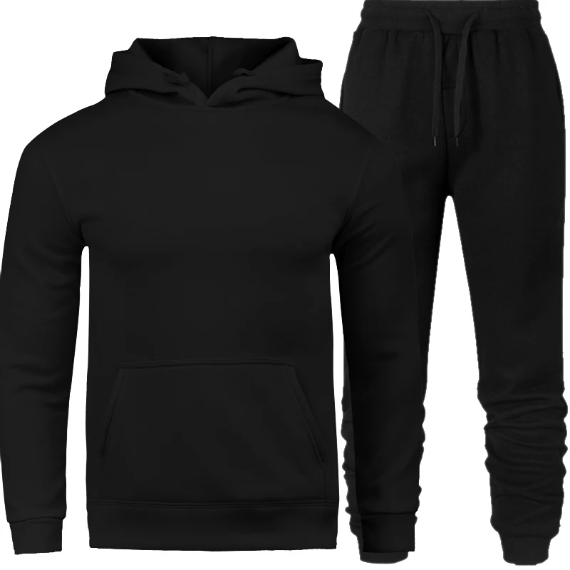 Весенне-осенняя Спортивная одежда для фитнеса спортивные костюмы мужские толстовки с капюшоном черно-белые комплекты повседневная мужская одежда 2 шт. Толстовка+ спортивные штаны