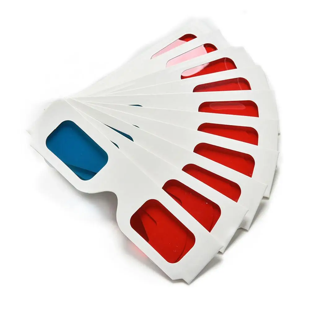 10pcs/lot Universal Paper Anaglyph 3D Glasses Paper 3D Glasses View Anaglyph Red/Blue 3D Glass For Movie Video EF R20