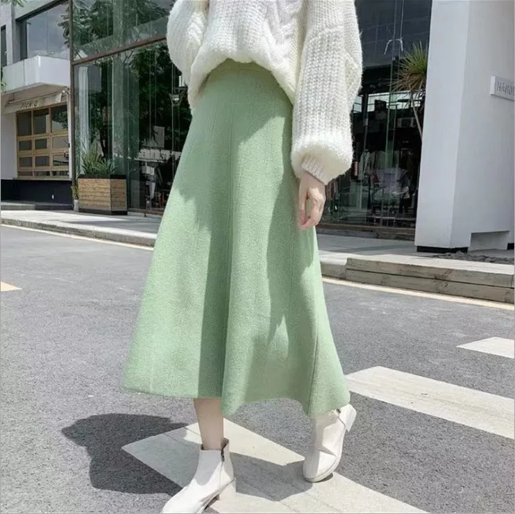 pleated midi skirt Autumn/Winter Skirts Women Casual High Waist Solid A-Line Skirts Women Elegant Midi Skirt Femme Warm Knitted Skirt Streetwear pencil skirt