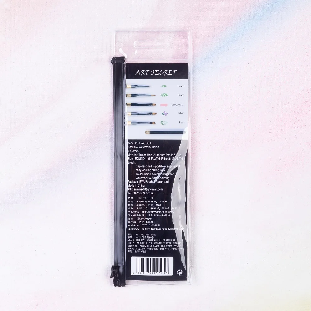 Artsecret Hohe Qualität PBT745 Taklon Haar Reise Kit Künstlerische Kunst Malerei Pinsel 5 Teil/satz Für Aquarell Zeichnung – Detail 5