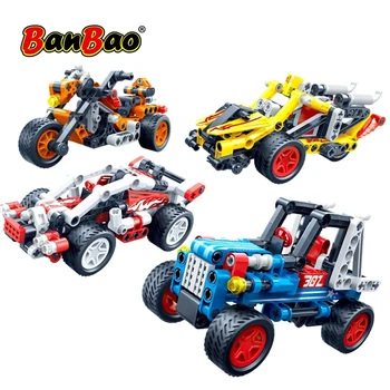 

BanBao Speed Racing Car Pull Back Vehicle Technic Brick Educational Building Block Children Creative Model Toy for Kids Boy Gift