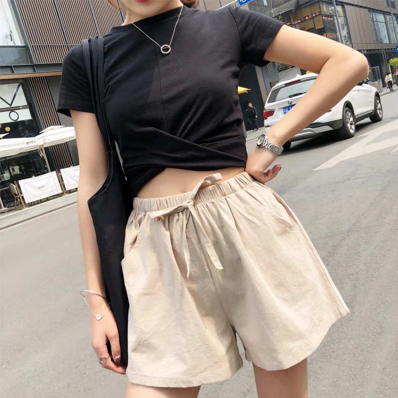 high waisted black linen shorts