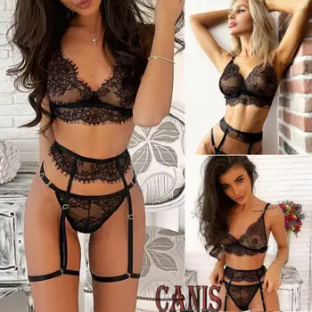 

Women Sexy Lingerie Lace Babydoll See-through Wireless Bra Set G-String Nightwear Bra & Brief Sets M-3XL