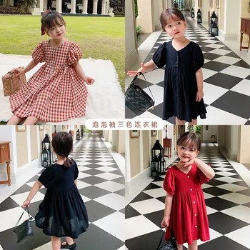 

Girl short sleeve dress thin 2020 summer new princess dress baby bubble sleeve dress