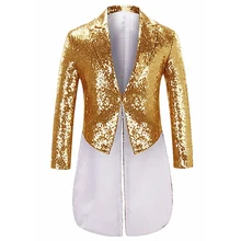 Мужской Блестящий фрак с блестками для ужина, свадьбы, жениха, Длинный блейзер для выпускного, танцев, косплей, костюм, блестящая куртка мага