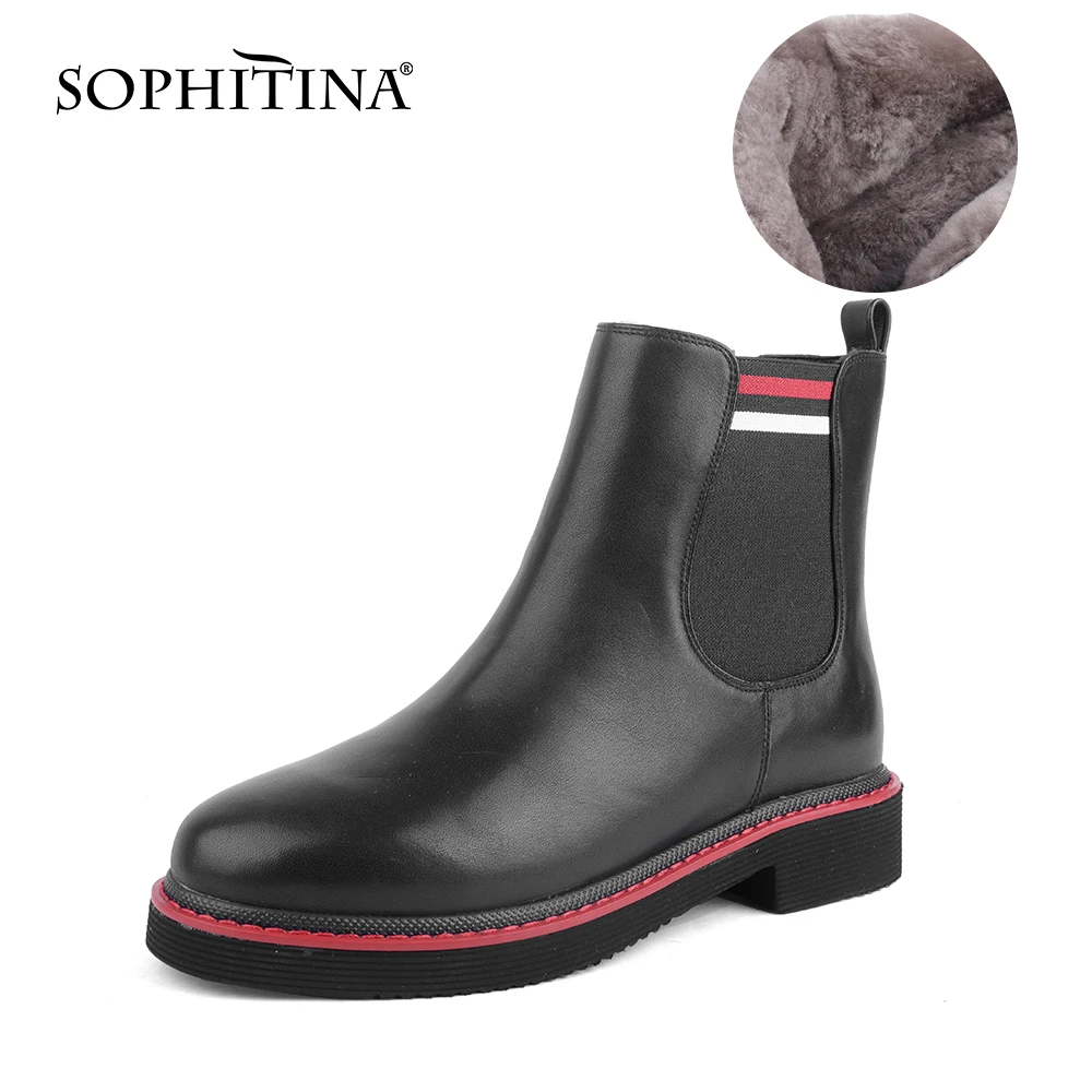 

SOPHITINA Women Boots Winter Warm Stylish Comfortable High Quality Handmade Chelsea Ankle Boots Low Heel Black Women Shoes C823
