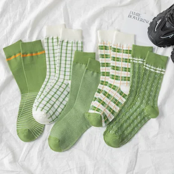 

Spring New Green Plaid pattern Women Socks