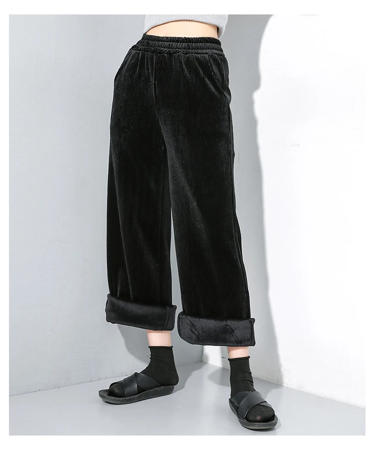 Новинка женские зимние длинные серые черные вельветовые спортивные штаны с эластичной резинкой на талии прямые женские мягкие длинные спортивные штаны J260