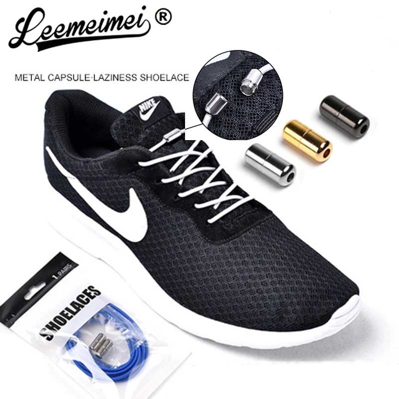No Tie Shoelaces Metal Lace Lock with Elastic Shoe Laces System for Sneaker Running Shoes for Kids and Adults