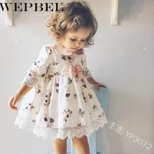 WEPBEL/платье принцессы для девочек; кружевное Повседневное платье с цветочным рисунком и круглым отложным воротником; милые модные детские платья с бантом