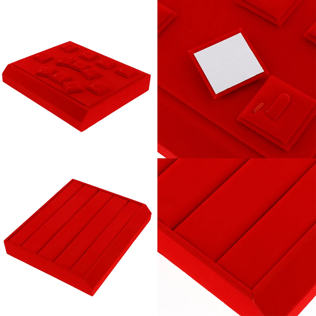 

Red Velvet Ring Trays Bangle Showcase Counter Top Display Jewelry Holder Box