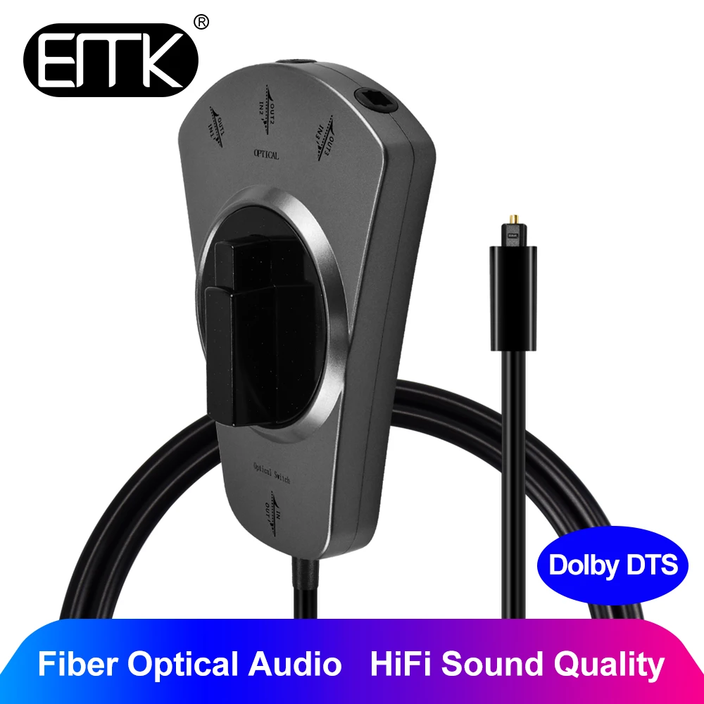 

EMK Optical Audio Cable Switcher 3-way Digital Optical Cable SPDIF Toslink Fiber Switcher selector 1in to 3out DVD Speaker PS4