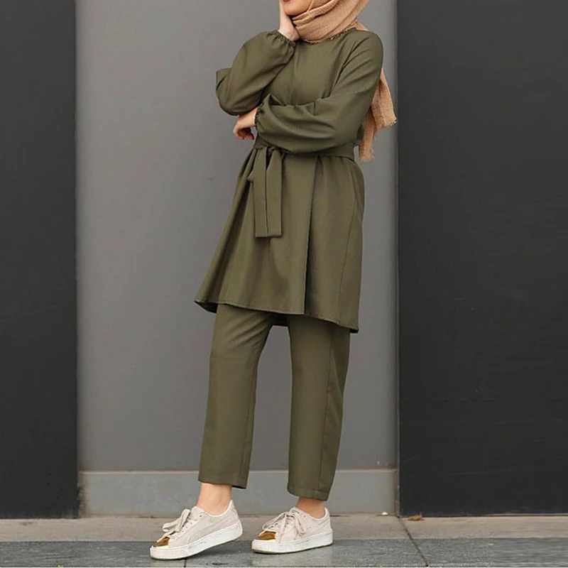 Two-piece Muslim Abaya Turkish Tops Pants Vetment Femme Hijab Dress Abayas For Women Caftan Kaftans Islam Clothing Djellaba Robe