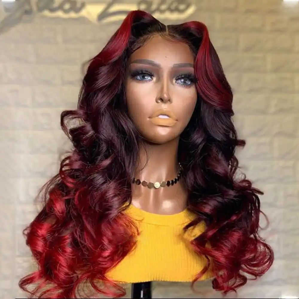 Vlwigs Ombre Red Natural Wave Brazilian Glueless Human Hair Full