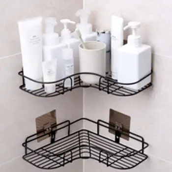 

Bathroom Corner Storage Shelf Washroom Appliance Iron Art Storage Rack Free Punched Kitchen Tripod Sanitary Ware Angle Frame