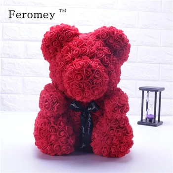 

Mother's Day Gift Red Rose Teddy Bear Rose Flower Plush Doll Foam Flower Teddy Bear Artificial Deco Women Girls Gift 25cm