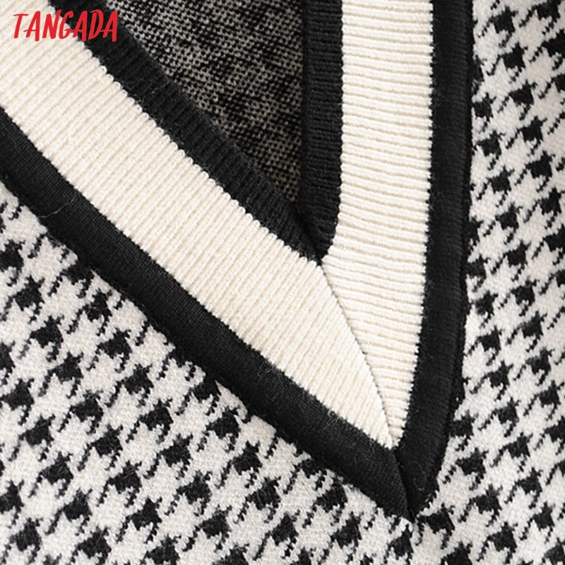 Tangada Женские клетчатые вязаные свитера без рукавов винтажные женские модные Пуловеры Зимние школьные Стильные топы 3H416