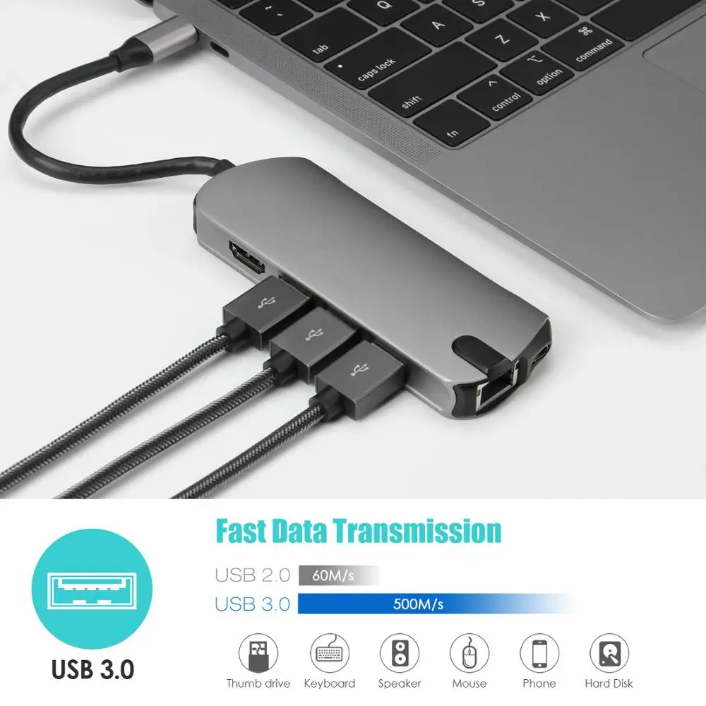 USB C концентратор USB3.0 HDMI VGA RJ45 Gigabit Ethernet SD/TF PD зарядный адаптер USB C док-станция Тип c концентратор конвертер 8 в 1