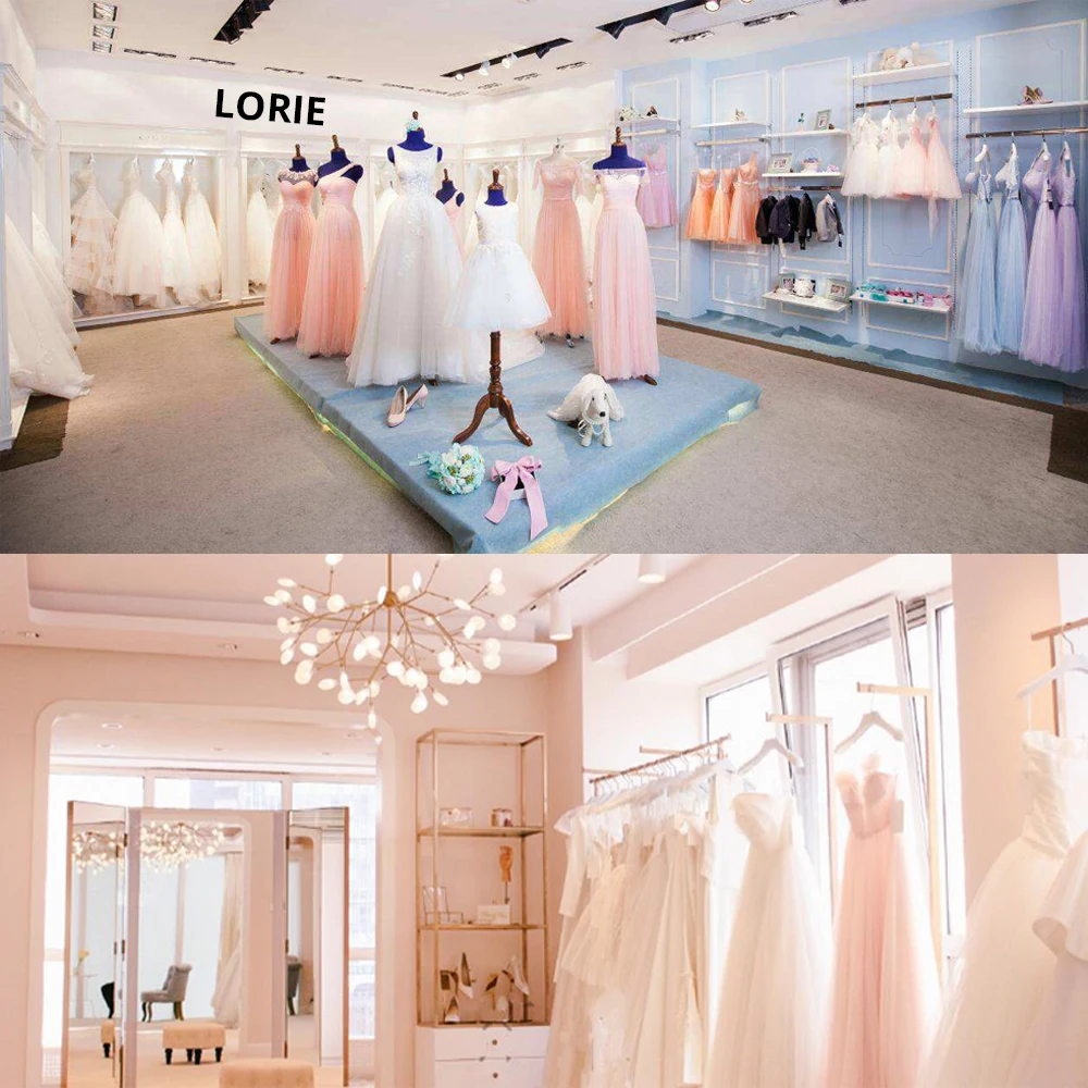 LORIE Baby Blue Prom Dresses High Neck Tiered Tulle Tea Length Backless Summer Arabic Wedding Party Gown Graduation Dress 2021