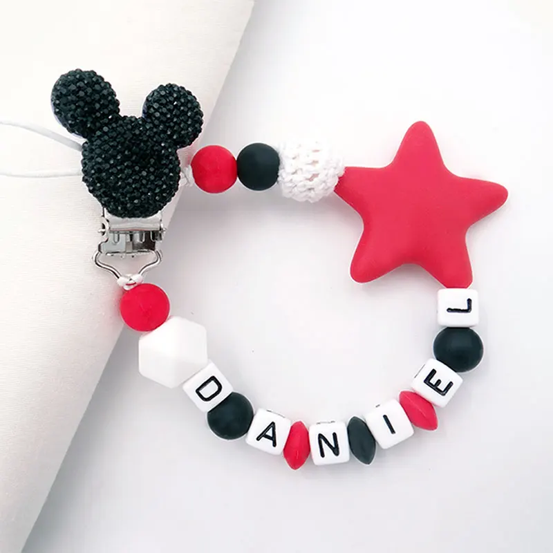 Pacifier Clip Mouse Head Style Handmade Personalized Name Silicone Attache Infant