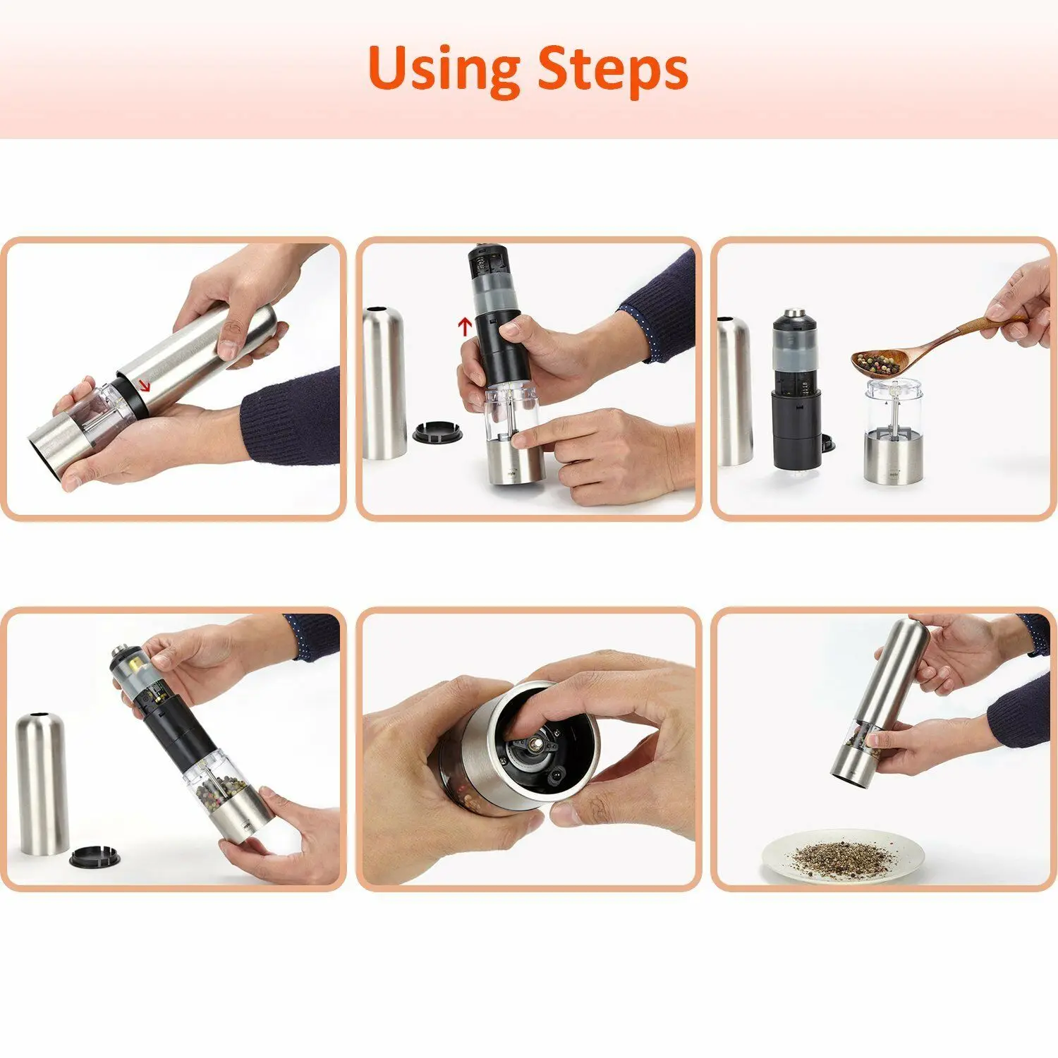 Electric Salt Spice Herb Pepper Grinder Mills Grinder Black Salt And Pepper Grinders Electric Pepper Mill Kitchen Tool