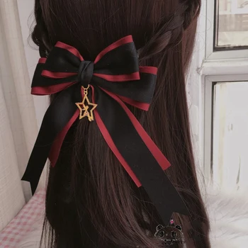 

Super Big Bowknot Hair clip Lolita Side Clip Hair Ornament Vintage Cute Japanese Star Pendant Headwear