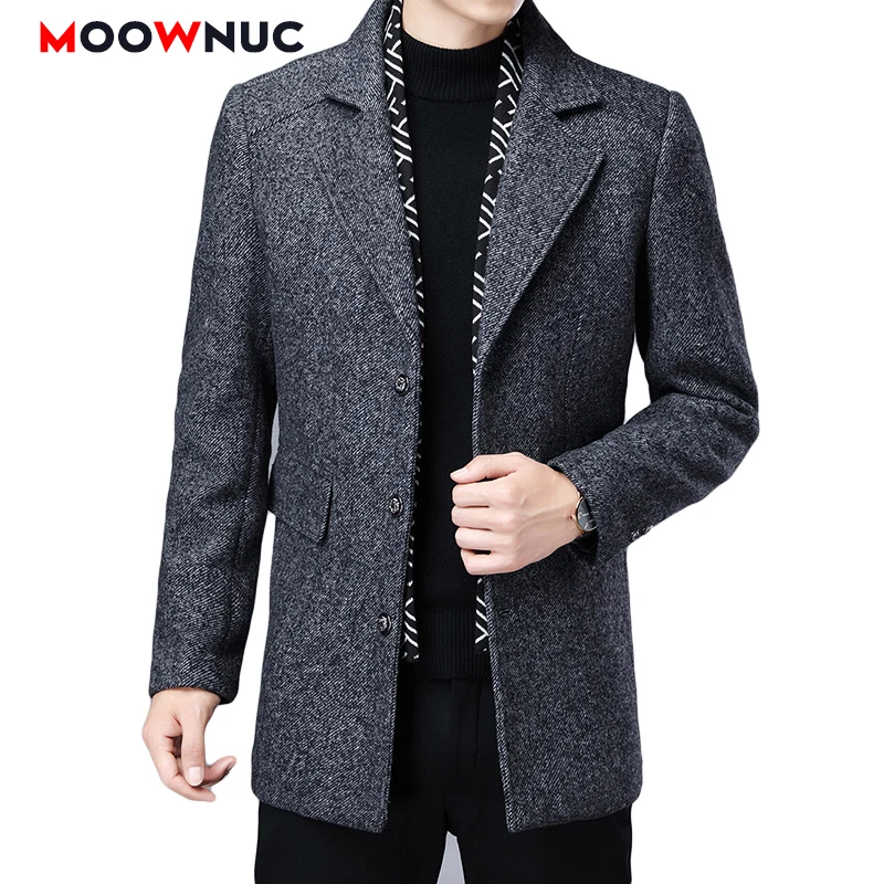

Men's Wool Jackets 2021 Coat Thick Male Fashion Overcoat Trench Casual Windbreaker Hight Quality Outwear Winter Autumn MOOWNUC