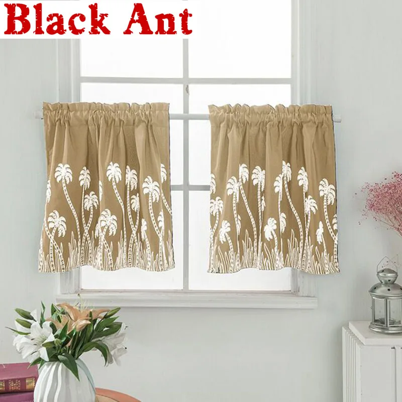 Coconut Tree Pattern Curtain For Kitchen Short Window Valance Yellow Half Curtains Cabinet Door Bedroom Home Decor DL50F | Дом и сад