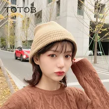 Осенняя и зимняя новая Толстая Вязаная Шерстяная Панама, одноцветная Рыбацкая шапка, японская шапка-колокольчик, Женская Рыбацкая шапка