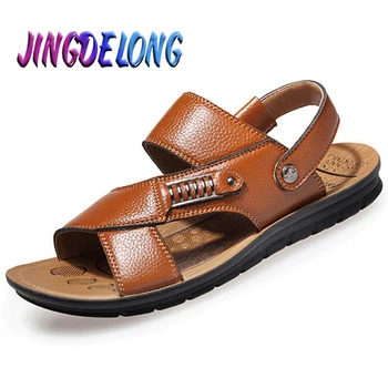 

2020 New Mens Gladiator Sandals Summer Leather Men's Sandals Outdoor Comfortable Male Beach Slippers Cork Slip-ON Boys Loafers
