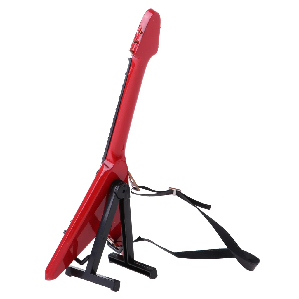 1/6 Scale Miniature Musical Instrument Model Come With Stand & PU Box for Action Figures Dolls Accessory-Wooden V Guitar Model