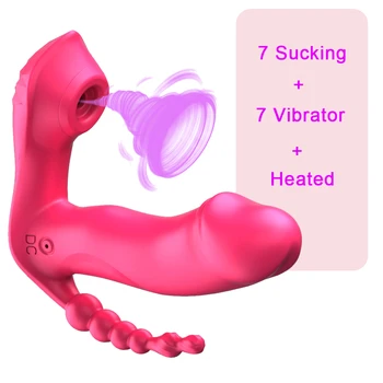 3 IN 1 Sucking Vibrator Clitoris Sucker Anal Beads Vagina Stimulator Wearable Oral Vibrators Erotic Toy Dildo for Women Sex Toys 5