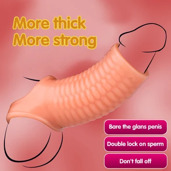 Silicone Reusable Penis Sleeve Flexible Glans Penis Enlarger Extender Delay Ejaculation Cock Ring Sleeve Adult Sex Toys For Men 2