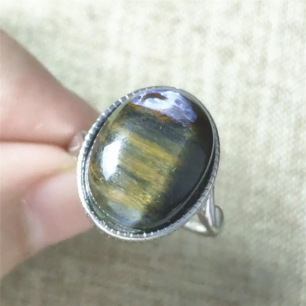 

Natural Blue Yellow Pietersite Gemstone Chatoyant Adjustable Size Ring 16x12mm From Namibia 925 Silver Crystal Women Men AAAAA