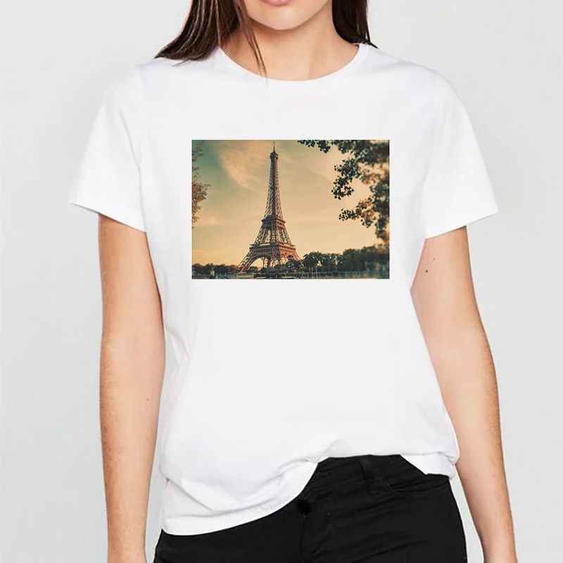 

Women Vintage Style Fashion Eiffel Tower Print Funny Summer T shirt Women Vogue Princess Short T Shirt