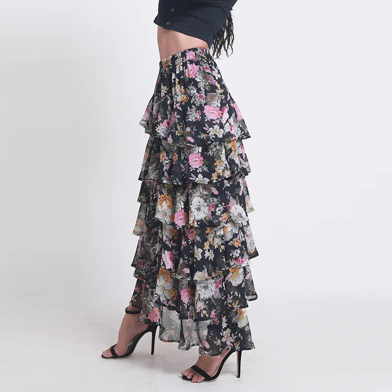 

Haoduoyi-Style Plant Floral Print Laminated Design Skirt Long Skirts 2020 Overstock New Arrival
