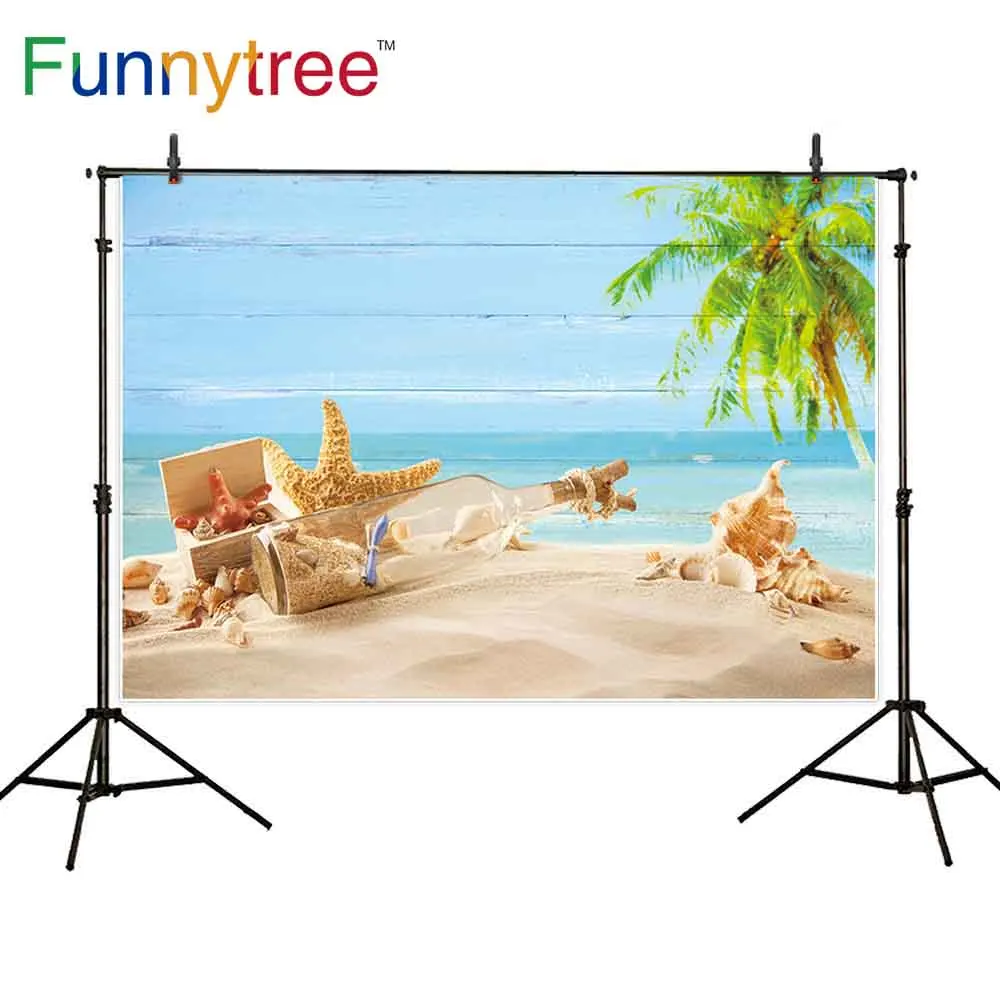 Funnytree photography backdrop summer sand beach drift bottle starfish shells tree wood wall child background photophone studio |