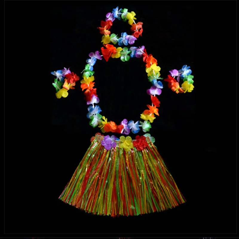 

Women Kids Girls Hawaiian Grass Straw Skirt Flower Hula Lei Wreath Garland Costume 30cm 40cm 60cm Wedding Birthday Favors