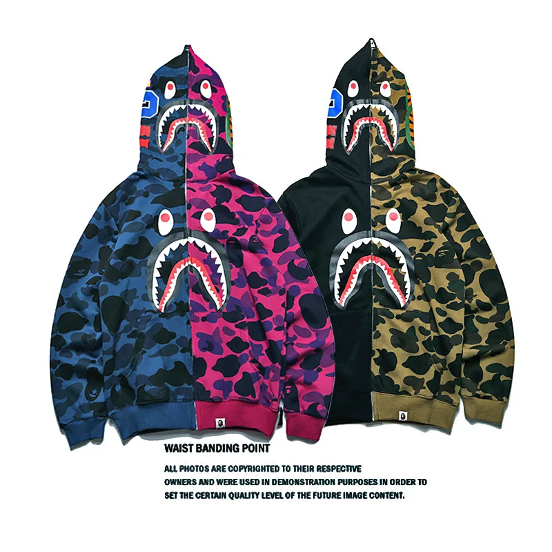 

Classic Autumn New Style Mixed Colors Thin Shark Printed Men And Women Couples Hooded Jacket