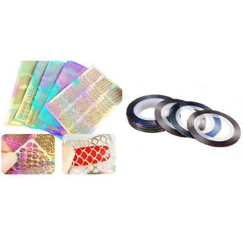 

32 Pieces Nail Sticker Phil Striping Tape with 60 Pieces 5 Sheets Styles Nail Stencils Art Nail Stickers Set