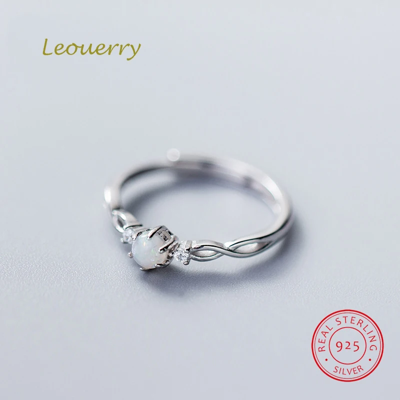 

Leouerry 925 Sterling Silver Hollow Opal Stone Open Braided Ring for Female Lady Elegant Wedding Engagement Rings