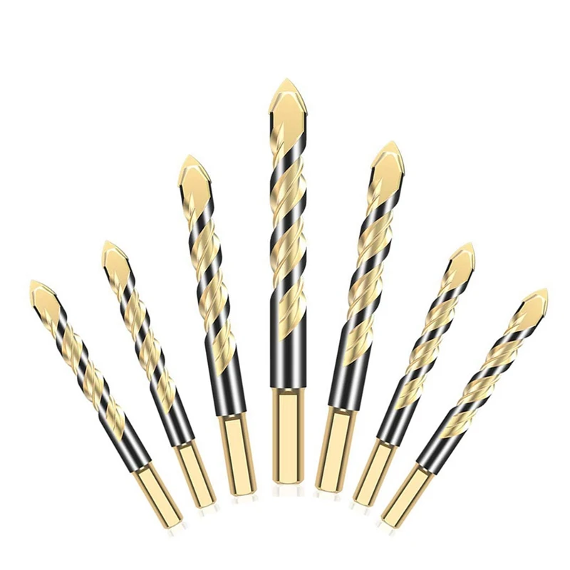 

Drill Bit Set 7 Pieces, Triple-Cornered Alloy Twist Drill Bit for Porcelain Ceramic Tile, Concrete,Plastic, Masonry and Wood, Ho